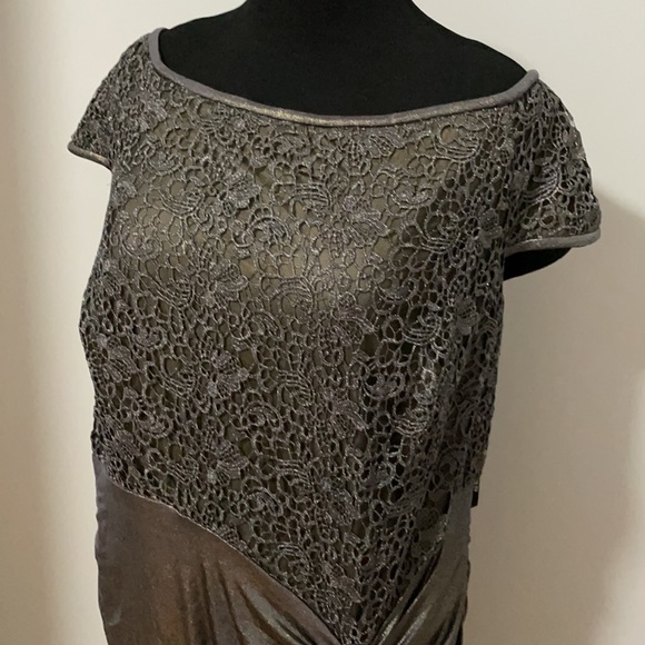 NWOT Tadashi Shoji Metallic Lace and Draped Jersey Plus 22Q Duchess Grey - Picture 5 of 7